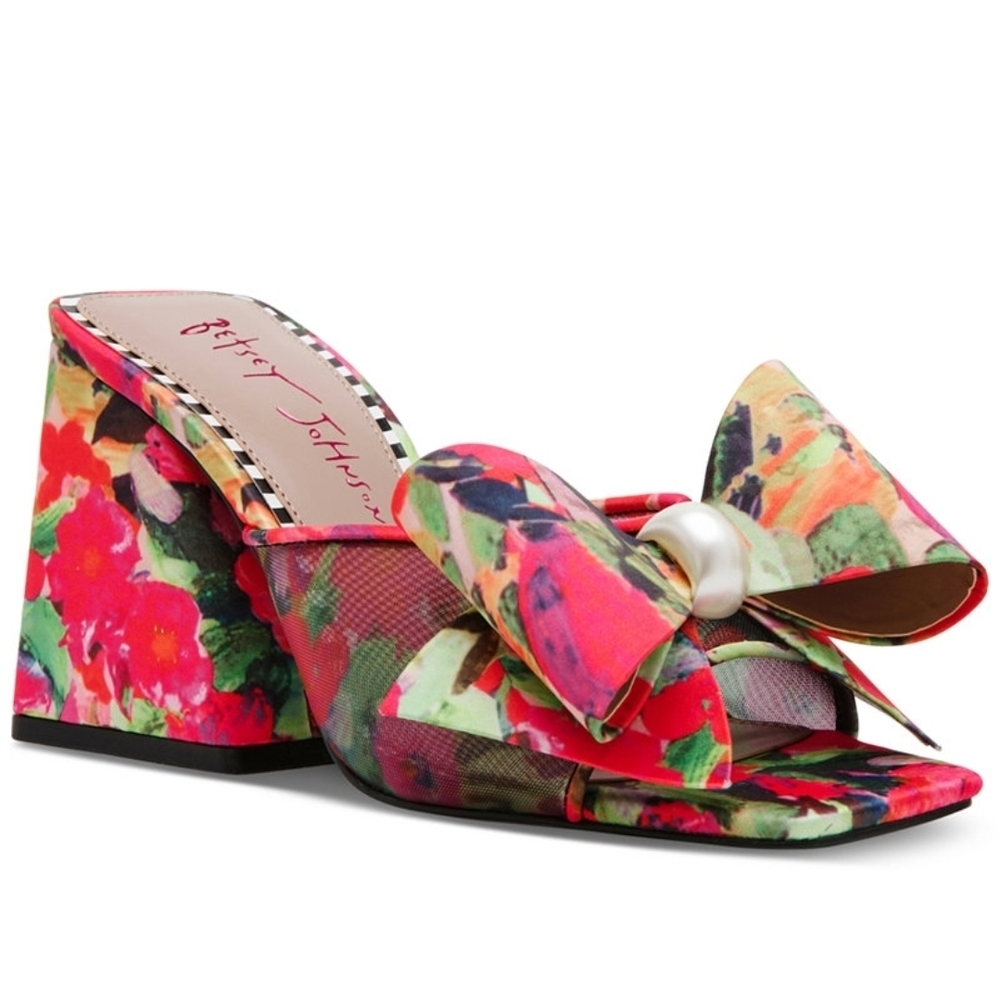 Betsey Johnson Floral Bow Mules - Pink and Green
